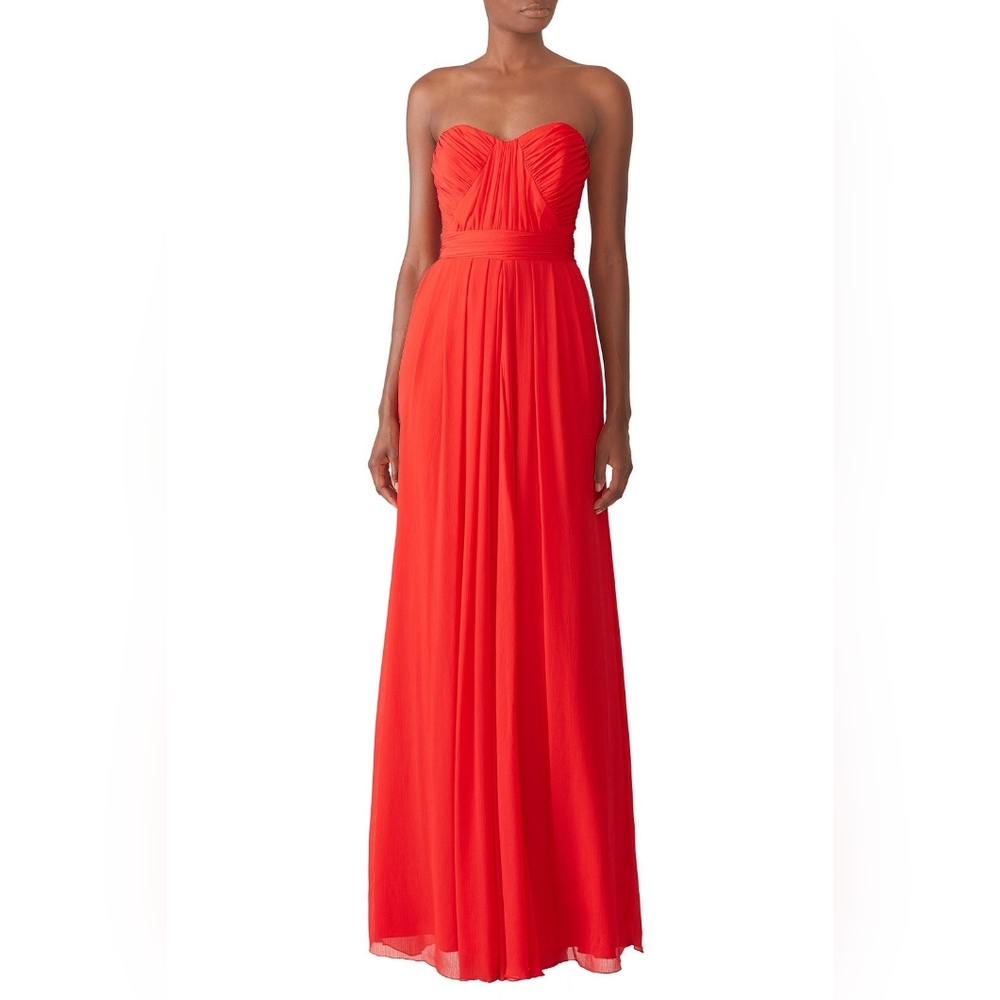 $850 BADGLEY MISCHKA RED FAYE CHIFFON LONG GOWN US 8